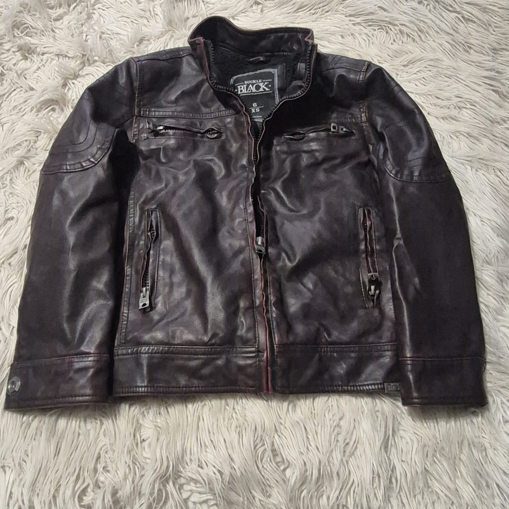 Boys Buckle Black Faux Leather Jacket